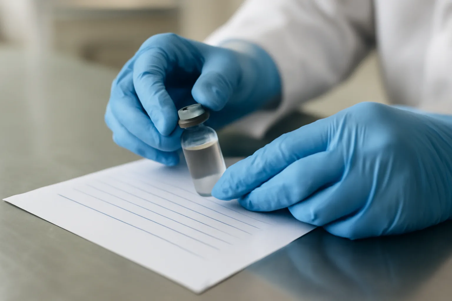 Pharmacist verifying a prescription vial in a clinical dispensing setting